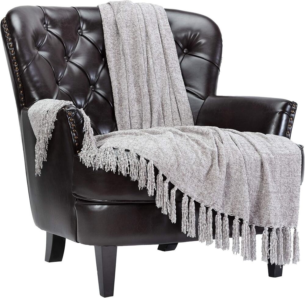 Chanasya Premium Chenille Fringe Throw Blanket 50” x 65” Taupe Velvet Soft